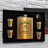 Подарунковий набір з флягою і чарками Джек Деніелс. Фляга Jack Daniels золотиста