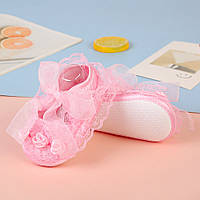 Туфельки-пинетки детские тканевые с кружевом розовые 13