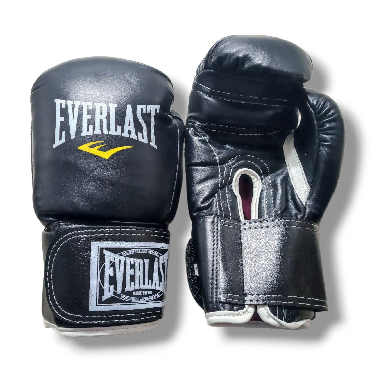 Боксерські рукавички EVERLAST 10 oz шкіра чорні - фото 1 - id-p2016768959