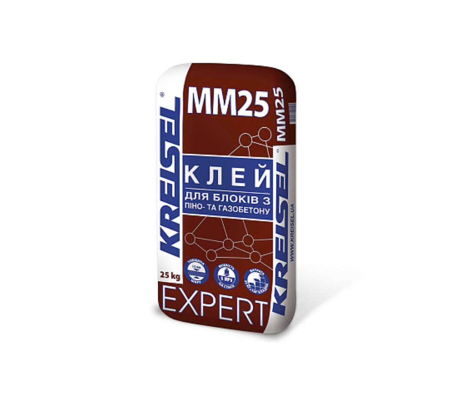 Клей Kreisel EXPERT ММ27 для кладки газоблоків, 25 кг, фото 1