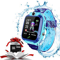 Смарт годинник дитячі KID Watch з GPS+WiFi , Розумні годинник з вологозахистом + Карта пам'яті micro сині MNG