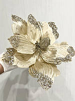 Різдвяна квітка - магнолія . Новорічна прикраса магнолія пудрова (22 см), фото 5