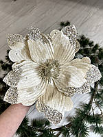 Різдвяна квітка - магнолія . Новорічна прикраса магнолія пудрова (22 см), фото 7