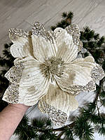 Різдвяна квітка - магнолія . Новорічна прикраса магнолія пудрова (22 см), фото 8