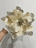 Різдвяна квітка - магнолія . Новорічна прикраса магнолія пудрова (22 см), фото 6