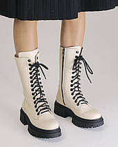 Черевики з високою шнурівкою Teona 370 36 молочні шкіра, фото 4