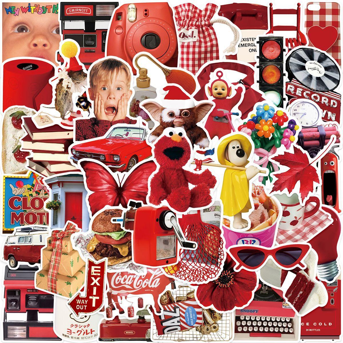 50 шт Водовідштовхувальні стикери на ноутбук, авто, Стикербомбінг, вінілові наклейки набір червоний