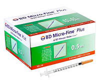 Инсулиновый шприц BD MICRO-FINE PLUS, U-100, 0,5 мл 29G (0,33 x 12,7 мм)