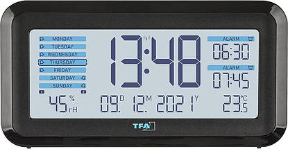 Настільний цифровий годинник з будильником та термогігрометром TFA Boxx2, фото 2