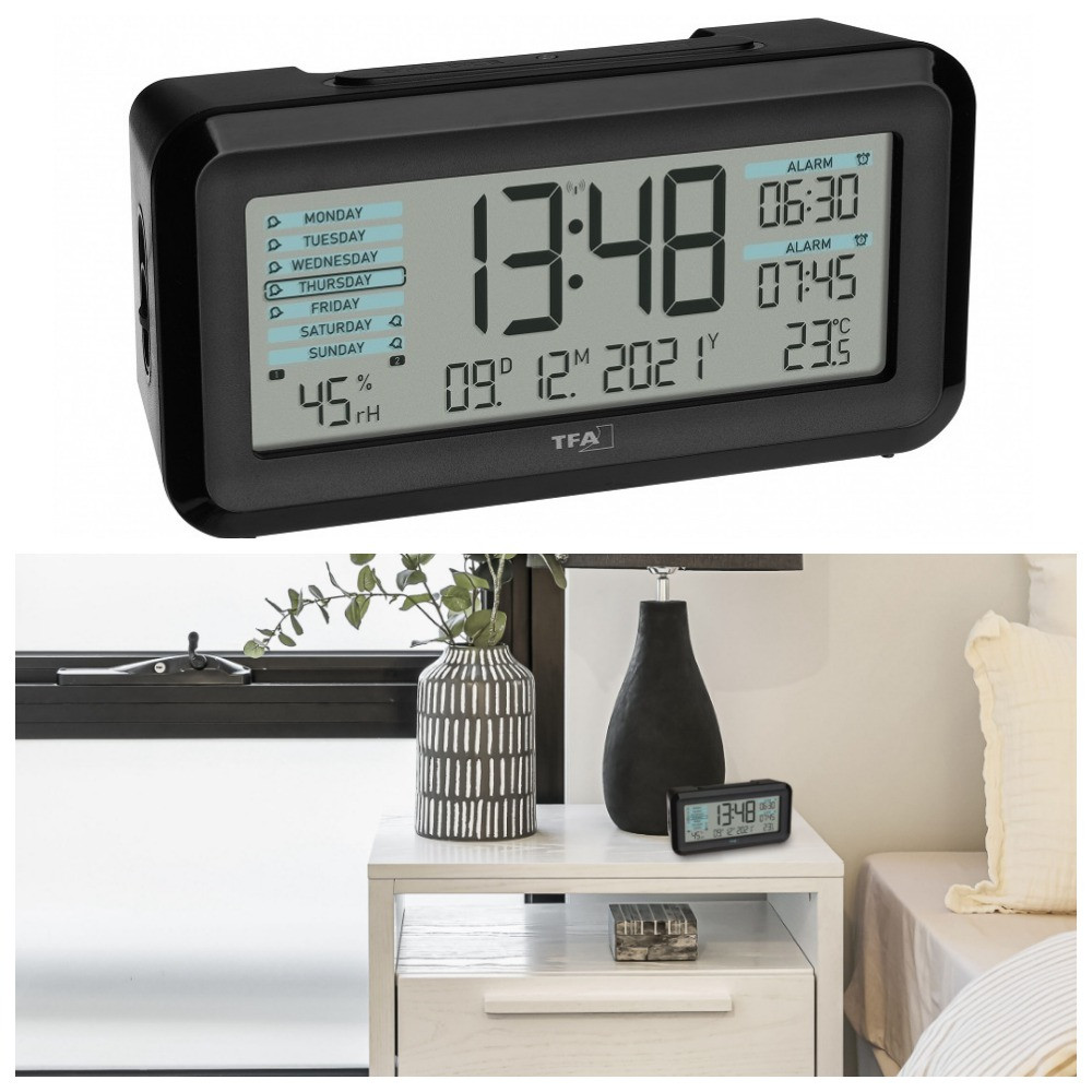 Настільний цифровий годинник з будильником та термогігрометром TFA Boxx2
