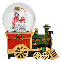 Новорічна сніжна куля Паровоз із Санта Клаусом 20 см на батарейках