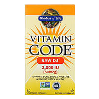 Сырой Витамин D3, RAW D3, Vitamin Code, Garden of Life, 2000 МЕ (50 мкг), 60 вегетарианских капсул
