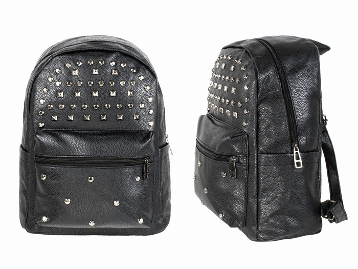 Чорний рюкзак із заклепками шкірозамінників, фото 1