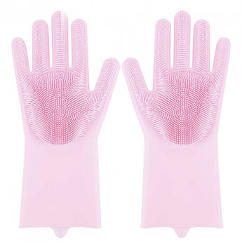 Силіконові рукавички Magic Silicone Gloves Pink для прибирання чистки миття посуду для будинку. Колір рожевий