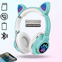 Детские беспроводные наушники кошачьи ушки CATear ME1-CE Bluetooth с LED подсветкой и MicroSD до 32Гб MNG