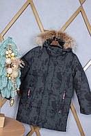 Дитяча зимова куртка на хлопчика підлітка хакі 146 на холофайбері