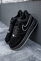 Мужские зимние кроссовки Nike Air Force black с мехом / Найк аир форс ботинки черные