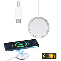 Беспроводное магнитное зарядное устройство Apple MagSafe Charger для Iphone 15w беспроводная зарядка MNG