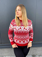 Вязаный рождественский свитер с оленями без горла, новогодний шерстяной джемпер подростковый юниор красный