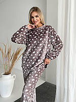Костюм домашний женский пижама теплая махра с принтом