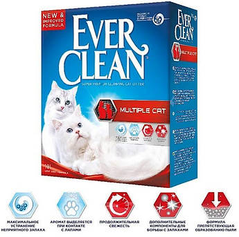 Наповнювач для котячого туалету бентоніт де живуть кілька кішок Евер Клін (Ever Clean) Multiple Cat 6 л