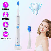 Відбілювальна електрична зубна щітка ультразвукова Electronic Massage Toothbrush VGR 801V 3 режими Біла MNG