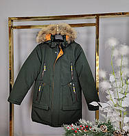 Дитяча зимова куртка на хлопчика підлітка хакі 146,152,170 на холофайбері