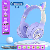 Беспроводные Bluetooth наушники с кошачьими ушками CATear 02AKZ полноразмерные, с RGB подсветкой Violet MNG