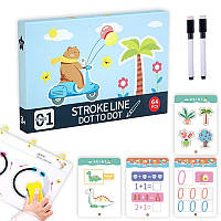 Развивающая книга Монтессори Busy Book уровень 1 пиши-стирай Stroke Line dot to dot 64 страницы