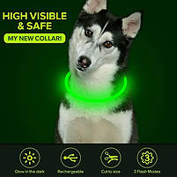 LED USB нашийник для собак і котів круглий S 35 см - зелений, фото 4