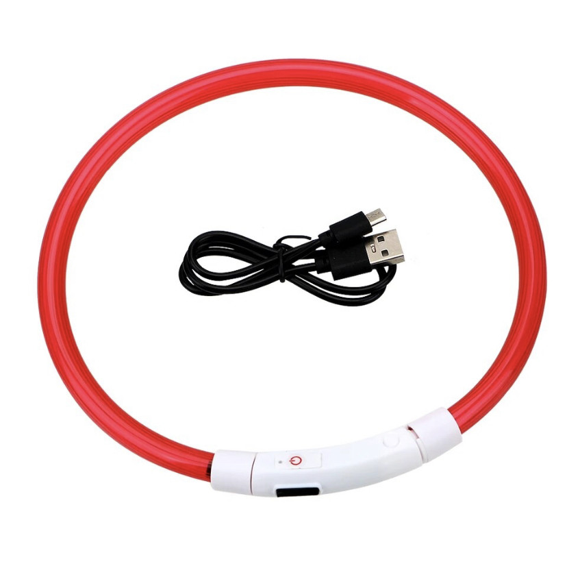 LED USB нашийник для собак і котів круглий M 50 см - червоний