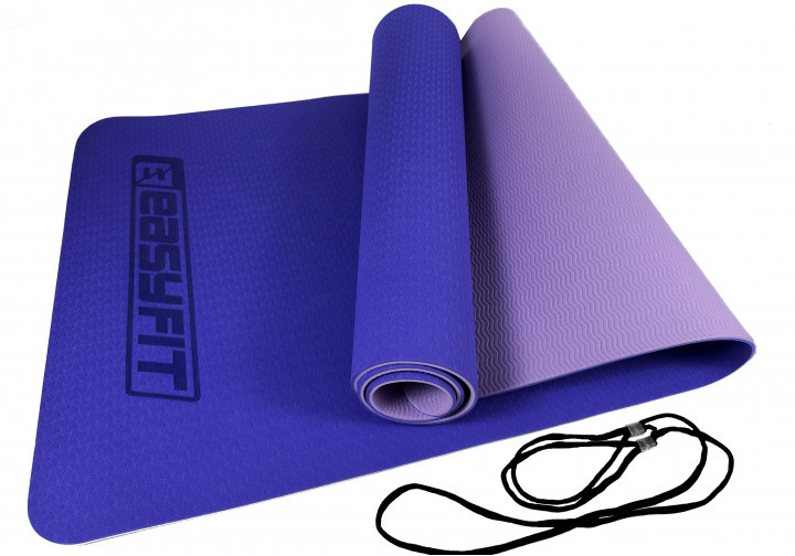 Килимок для фітнесу йоги TPE+TC 6мм бузковий-св.бузковий спорту мат термопластичний Килимок фітнес