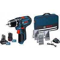 Шуруповерт акумуляторний Bosch GSR 12V-15 Set (2 А*год + 4 А*год, свердла, біти, сумка) (0615990G6L). Оригінал