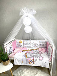 Постільна білизна з бавовни Дитячий спальний комплект в ліжечко Бортики в дитяче ліжечко кіска