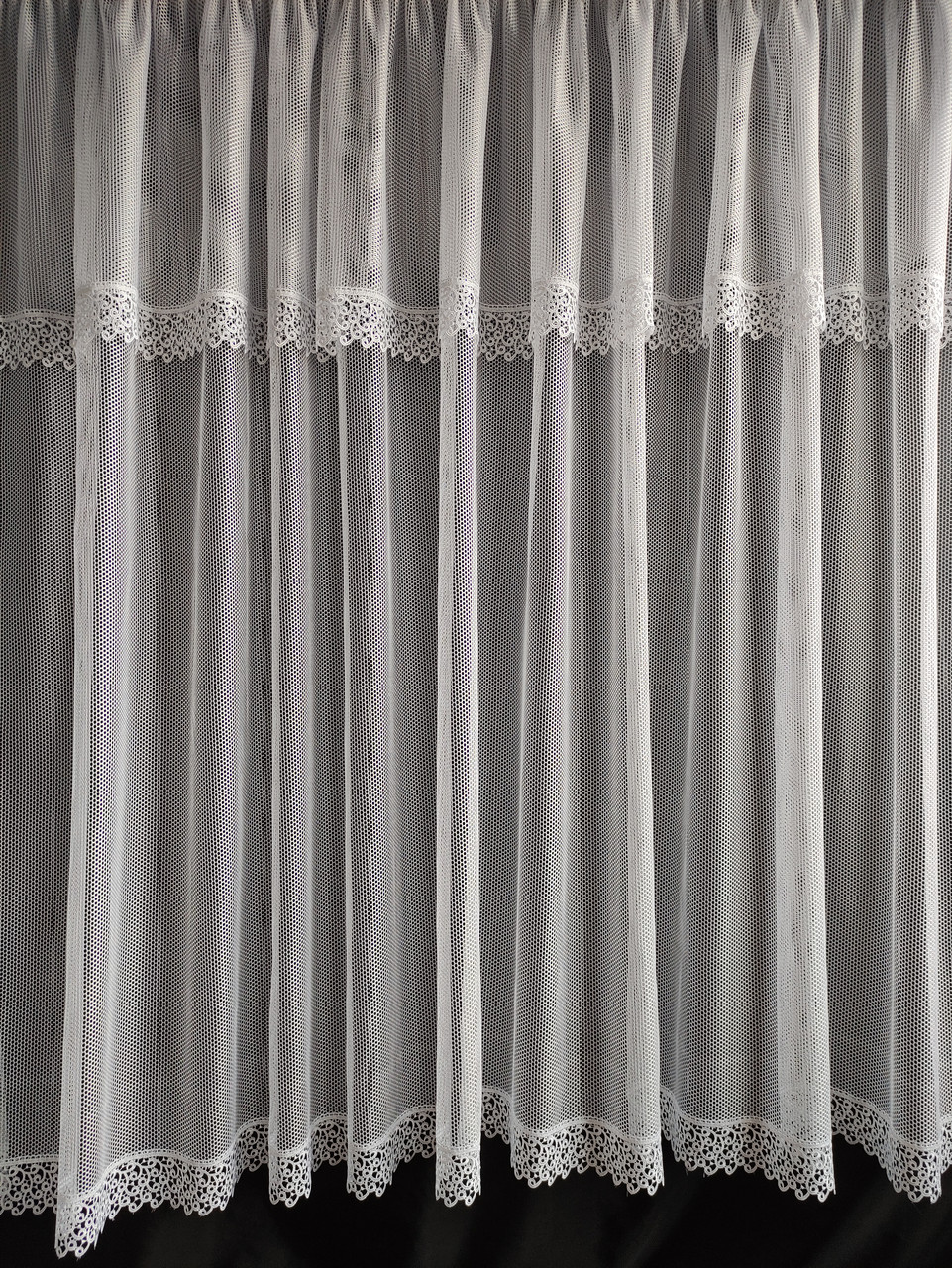 Тюль-сітка на вікно з маленьким мереживом 310*170 см Білий Красива завіса на вікно Віконна тюль для кухні