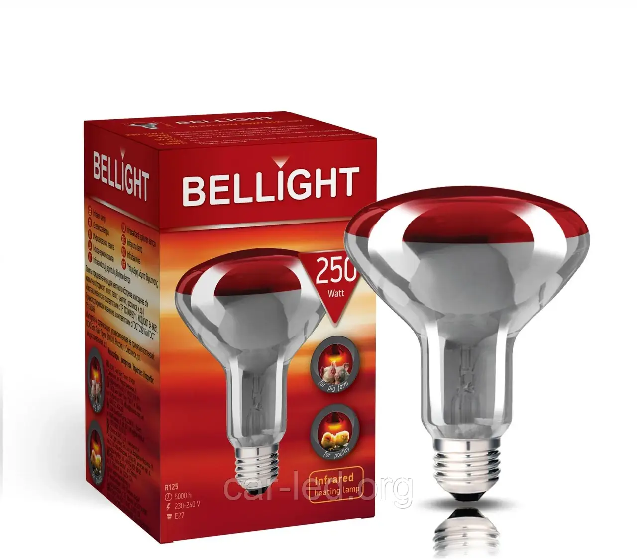 Лампа ИК ІЧВ 250W Е27 Польша BelLight БелЛайт, фото 1
