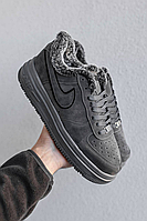 Мужские зимние кроссовки Nike Air Force grey с мехом / Найк аир форс ботинки серые