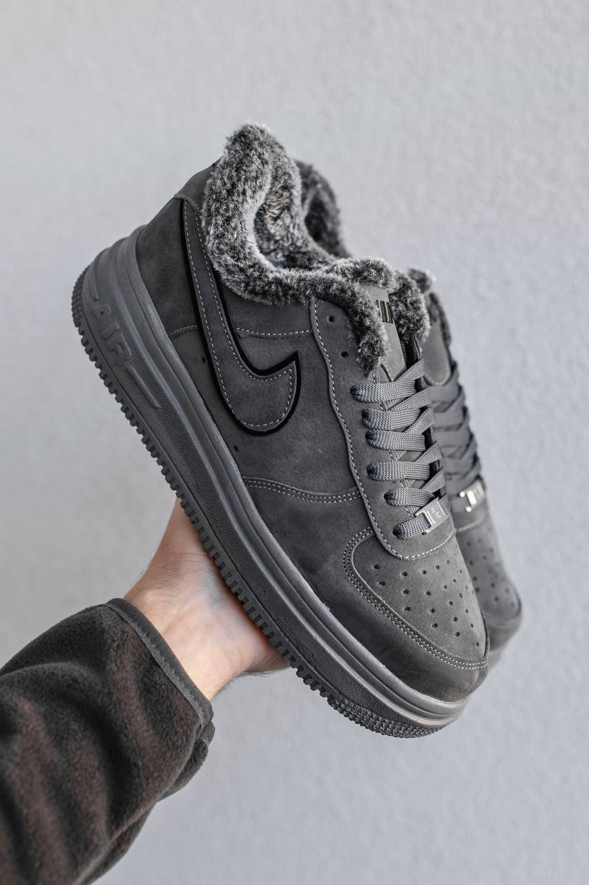 Мужские зимние кроссовки Nike Air Force grey с мехом / Найк аир форс ...
