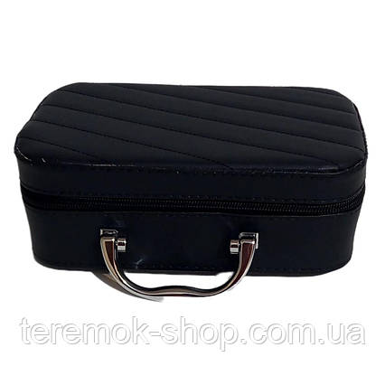 Шкатулка-органайзер для косметики 21х13х7 см, кейс шкірзам чорний на блискавці, каркасна косметичка