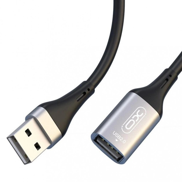 USB Подовжувач XO NB219 2.0 USB to USB data cable 2m Чорний, фото 1