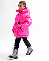 Детская зимняя длинная куртка пуховик утепленная эко пух девочка от 6-17р /Пуховая куртка 158-164, Розовый