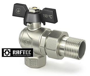 Кран кульовий 3/4 Кутовий RAFTEC з розбірним з'єднанням (американкою) серія BLACK