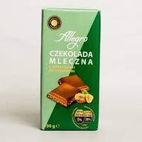 Шоколад молочний с орехами (арахис,фундук) Allegro Czekolada, 100г Польша