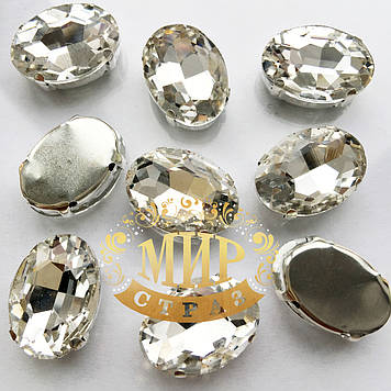 Cтразы в цапах, Овал, размер 13х18, цвет Crystal, 1шт