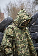 Военный пончо дождевик Intruder с капюшоном Водозащитный плащ зеленый камуфляж с коричневым