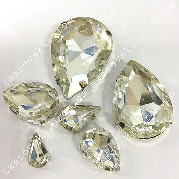 Стрази в цапах, Крапля, Розмір 18х25, Колір Crystal