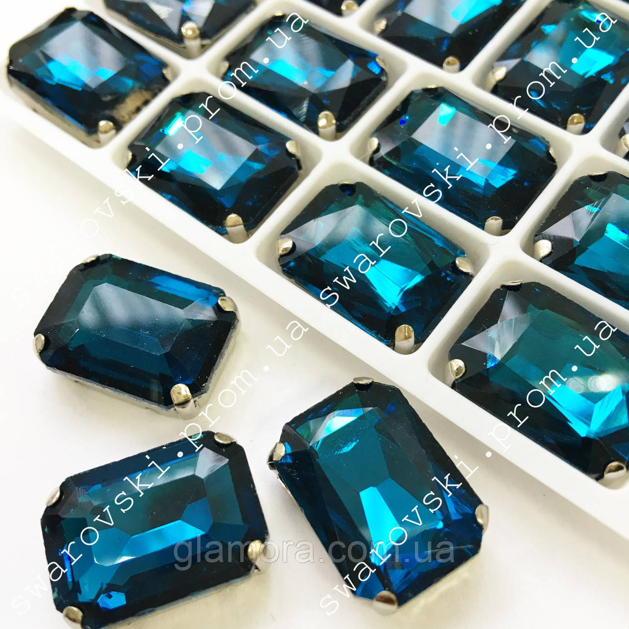 Пришивні стрази в оправі 13х18мм Blue Zircon