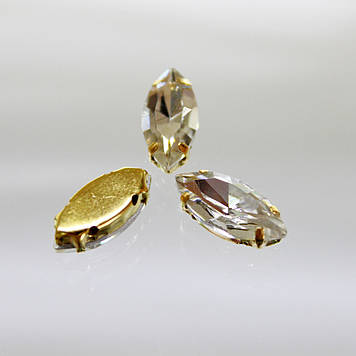 Стрази в золотих цапах.Лодочка.9х18мм.Квіт Crystal