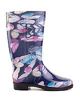 Жіночі гумові чоботи метелики на синьому 39/40 взуття жіноче калоші зимові зимове модні ева eva