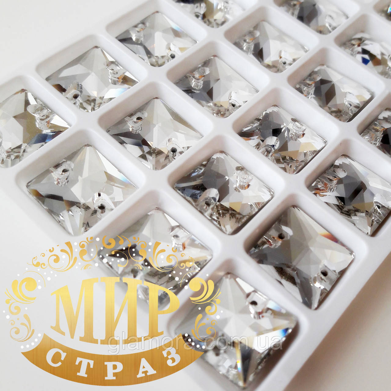 Пришивні стрази Lux 12 мм, форма Квадрат, колір Crystal, 1 шт., фото 1